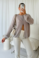 G Monogram grey embroidered knit button up cardigan