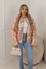 Laura pink floral metallic bomber jacket