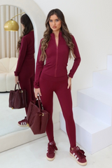 Carly burgundy zip jacket and legging activewear