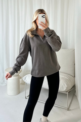 Ada grey acid wash 3/4 zip sweater and ultimate legging set
