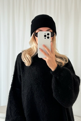 Konnie Black Knit Beanie Hat Accessories