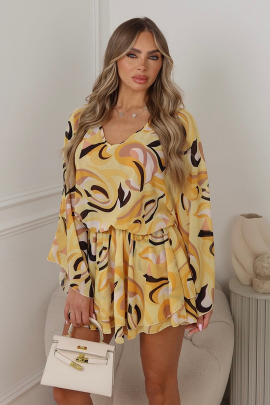 Lauren lemon patterned chiffon dress