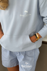 Palm baby blue printed relaxed hoodie - Resort Collective