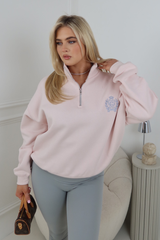 GLAMIFY BABY PINK EMBROIDERED ST MORITZ EVERYDAY ESSENTIAL 3/4 ZIP