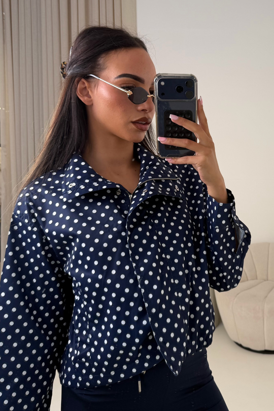 AGNES NAVY HIGH NECK POLKA DOT JACKET