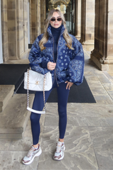 PARKER NAVY PAISLEY BALOON SLEEVE PUFFER JACKET