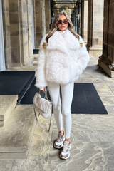 Blossom White Faux Fur Collared Jacket