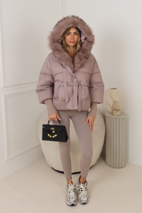 Layla taupe puffer faux fur coat