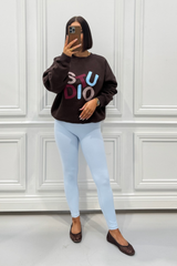 STUDIO MULTI CHOCOLATE PRINTED SWEATER