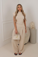 Steph beige sleeveless top and trouser co-ord