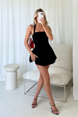 Nikki black puffball mini dress