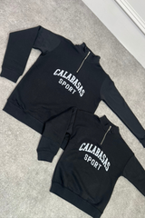 Mini Calabasas black embroidered 3/4 zip sweater loungewear