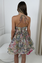 MARCELLA FLORAL CORSET BACK RUFFLE MINI DRESS