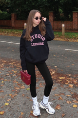 Mini studio leisure college black printed hoodie