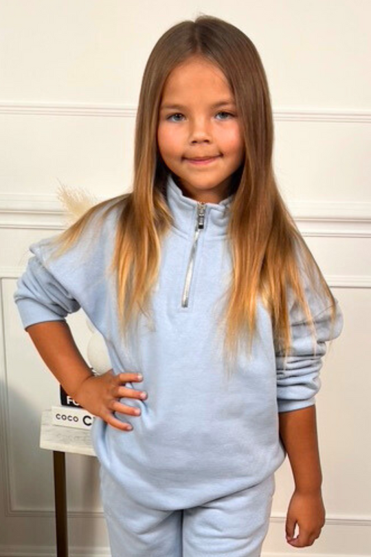 Mini baby blue premium essential 3/4 zip sweater