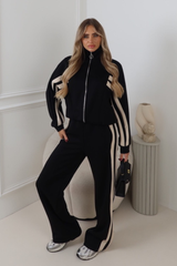 FRANKIE BLACK DOUBLE STRIPED TROUSER LOUNGEWEAR SET