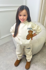 Mini Paris teddy ecru embroidered sweater jogger loungewear
