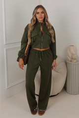 Rhea khaki bomber jacket straight leg jogger loungewear