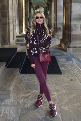 OTTILIE BURGUNDY DEER PRINT ZIP UP JUMPER