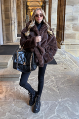 MARKIE CHOCOLATE BELTED FAUX FUR HOODED COAT