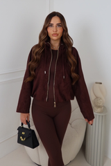 BARNY DARK CHERRY FAUX SUEDE HOODED BOMBER JACKET