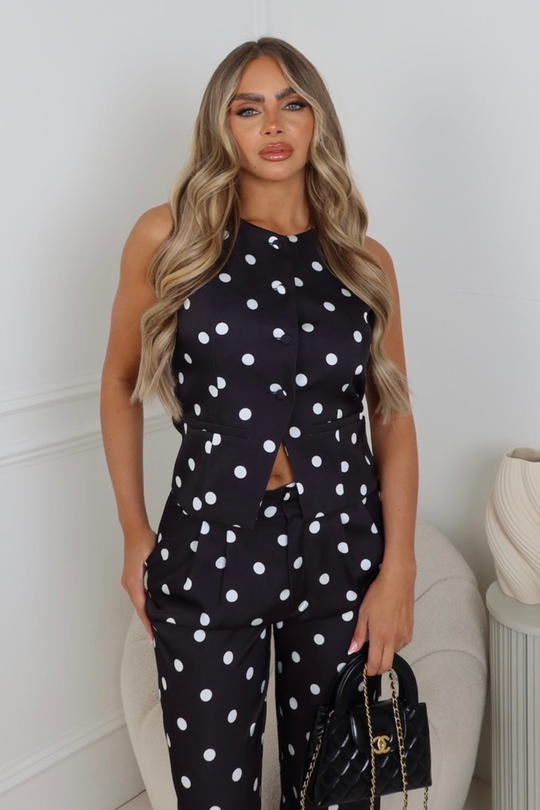 Sarah black polka dot satin waistcoat