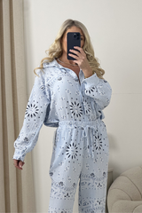 LUCIE BLUE CHEESECLOTH PAISLEY TROUSERS AND SHIRT CO ORD TWO PIECE SET