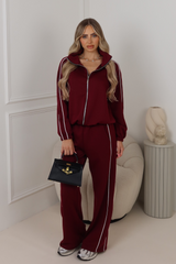 Lauren burgundy contrast piping zip jacket & trouser loungewear