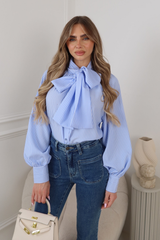 SIENNA BLUE PIN STRIPED NECK TIE SHIRT