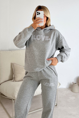 Love 3D embroidery melange grey hoodie joggers premium loungewear