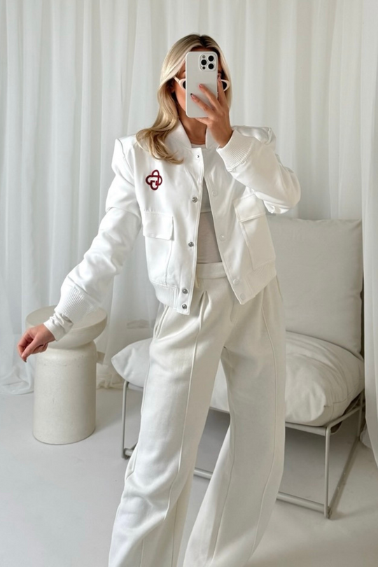 G Monogram white embroidered cargo bomber jacket