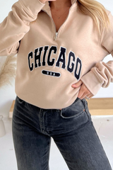 Chicago stone embroidered 3/4 zip sweater