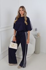 LINA NAVY BLUE TSHIRT WITH STRIPE DETAILING