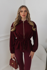 AVELINE BURGUNDY TIE WAIST PEPLUM JACKET