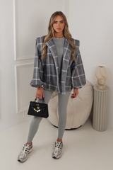 SABRYNA GREY CHECKED BALLON SLEEVED JACKET