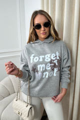 Forget me not melange grey printed relaxed hoodie