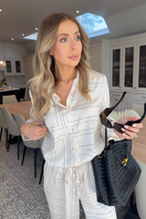 Seline cream satin geometric print co-ord