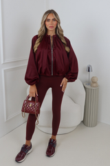MEADOW BURGUNDY SATIN ZIP UP BOMBER