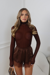 PATRIZIA CHOCOLATE HONEYCOMB DIAMANTE BODYSUIT
