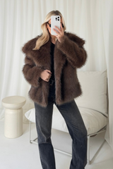 Olivia dark brown faux fur coat