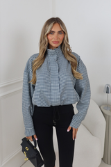 LARA NAVY CHECK ZIP UP JACKET