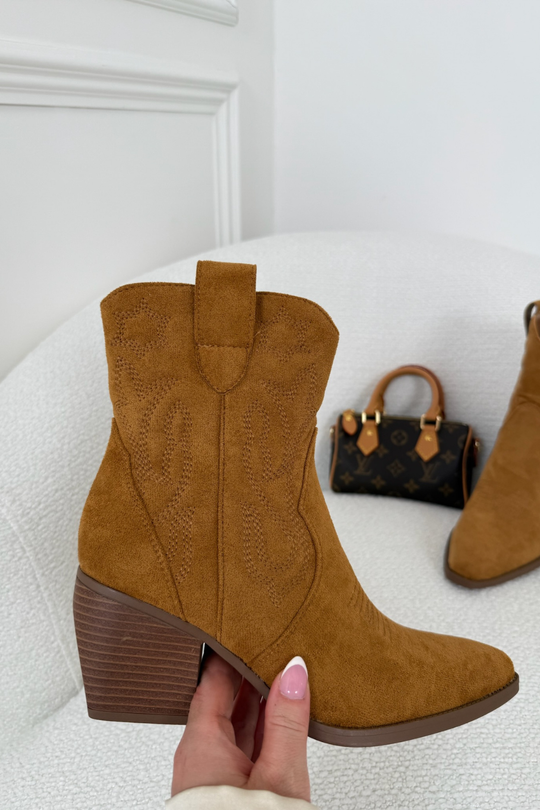 JACEY CAMEL BEIGE ANKLE COWBOY BOOTS