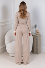 ETTA TAUPE RUCHED SIDE PUFF SHOULDER TRACKSUIT