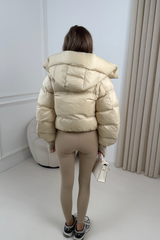 MIA CREAM CROPPED PUFFER JACKET WITH DETACHABLE HOOD