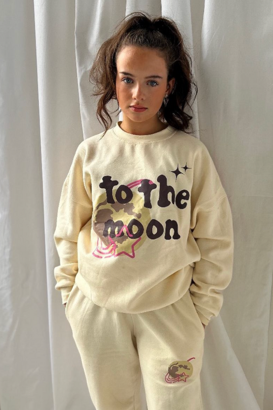 Mini ecru to the moon printed sweater joggers loungewear