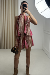 IVANA PINK REPTILE PRINT CHIFFON CUT OUT PLAYSUIT