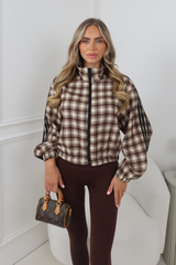 MAXINE CHOCOLATE CHECK STRIPE DETAIL ZIP UP JACKET