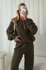 Ava Khaki Bomber Jacket Loungewear Cash N Carry
