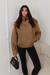 LOUIS CAMEL FAUX SUEDE BOMBER JACKET