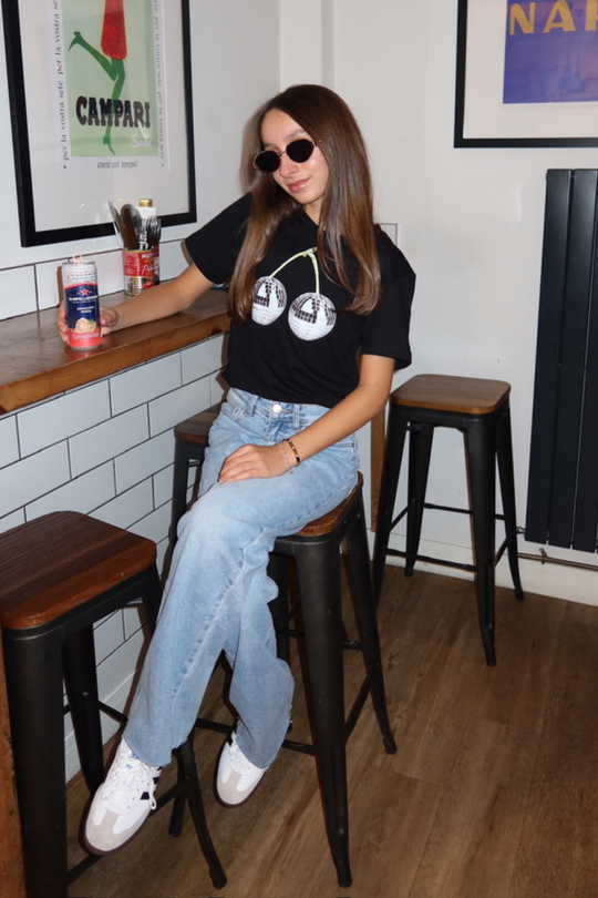 Mini disco cherry black printed t-shirt